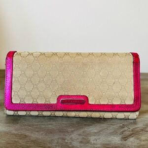 Celine Triomphe Canvas and Pink
Leather Continental Wallet